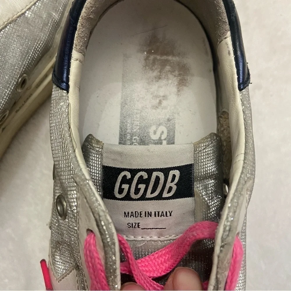 Golden Goose Hi Star sneakers in glitter with checkered pattern and white star
